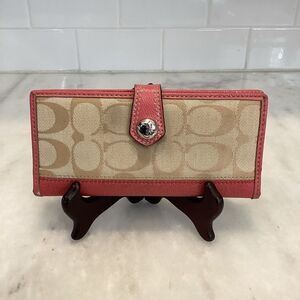 Coach Wallet Canvas Jacquard Signature Logo Slim Snap Wallet